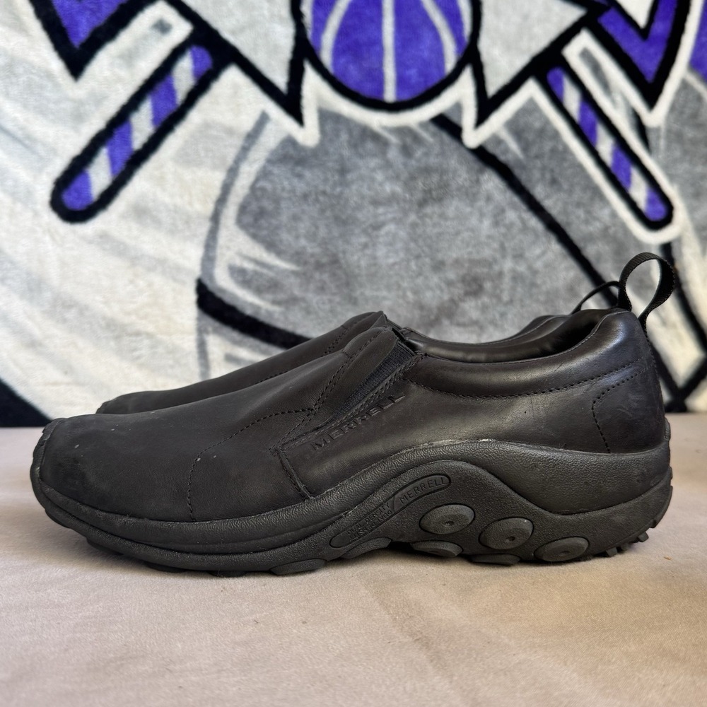 Size 12 - Merrell Jungle Moc Leather II Slip On Shoes Men's Black Leather J17199